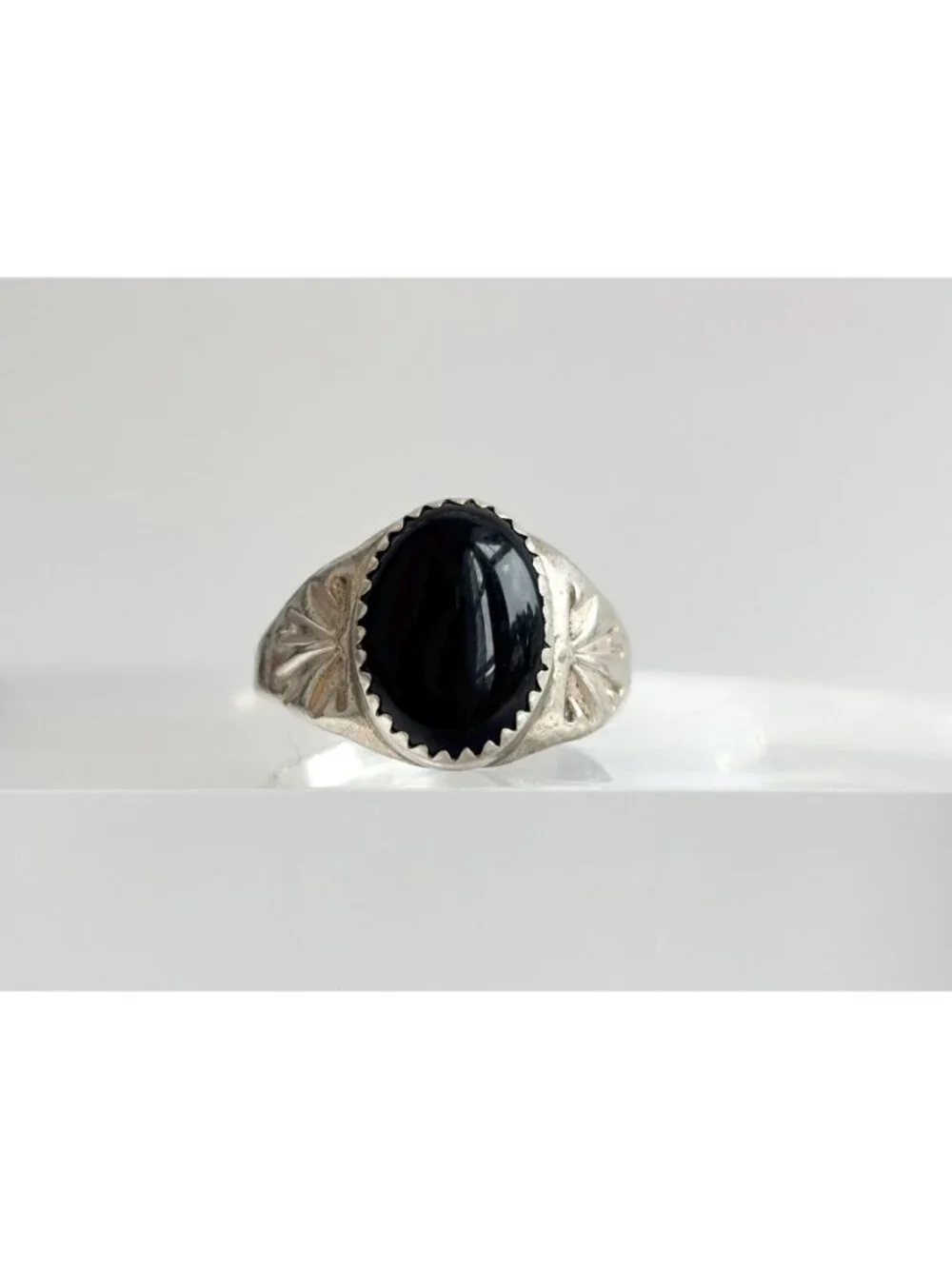 Black Onyx Gemstone Southwest Chunky Sterling Silver 925 Vintage Ring - sz 9